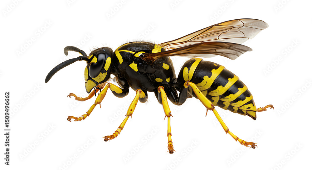 Striking Wasp Portrait Detailed Yellow and Black Markings with Translucent Wings Striking Wasp Portrait Detailed Yellow and Black Markings with Translucent Wings