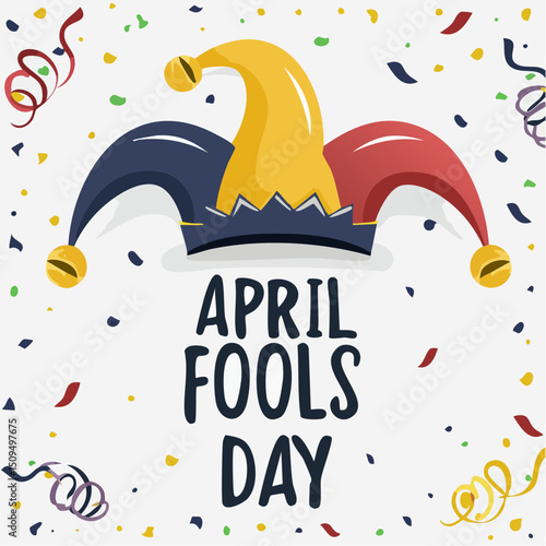 A whimsical April Fool’s design full of color and fun, with playful icons and cheerful text.