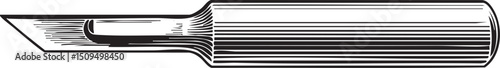 sleek silver surgical scalpel rests on a dark surface.