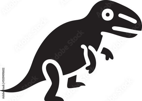 silhouette of a large dinosaur strides forward.
