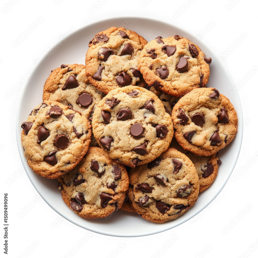 Delicious chocolate chip cookies on a plate isolated on transparent background Delicious chocolate chip cookies on a plate isolated on transparent background