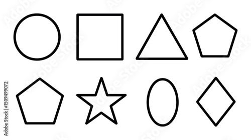 Geometric shapes silhouette icons set – outline, simple and classic design symbols