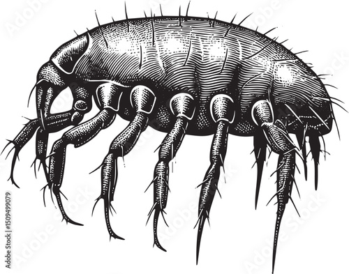 detailed black and white of a segmented arthropod.