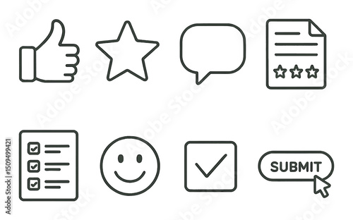 Feedback and review outline icons set – silhouette, evaluation and rating symbols