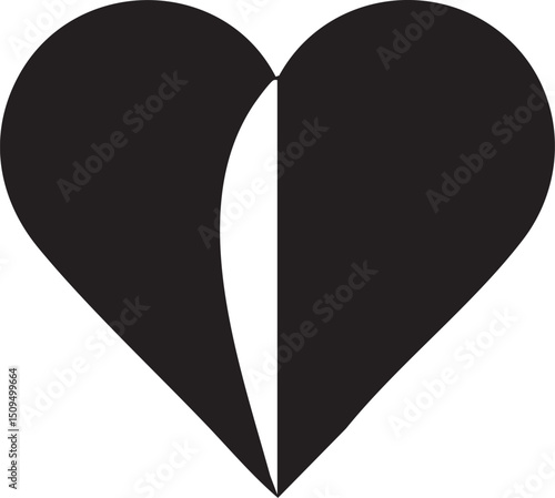 stylized symmetrical heart shape is divided diagonally with a crisp white .