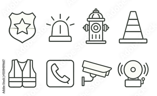 Public safety outline icons set – emergency, security, and protection symbols