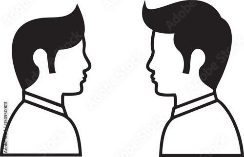 Two men face each other mirroring their profiles.