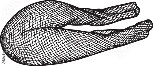 black fishnet garment drapes elegantly over a curved surface.