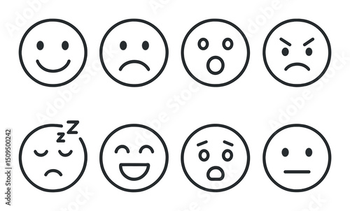Emotional expression icon set – outline, mood and feeling symbols for communication