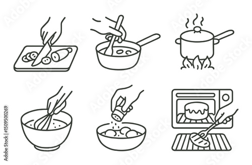 Cooking and kitchen line icons set – outline, culinary and gastronomy symbols