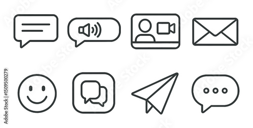 Communication linear icons set – outline chat, messaging and email symbol collection