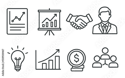 Startup and business line icons set – outline, corporate and growth symbols
