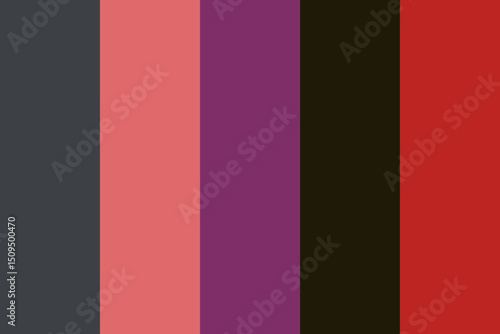Vibrant Color Palette Shades of Gray, Coral, Purple, Black, and Red