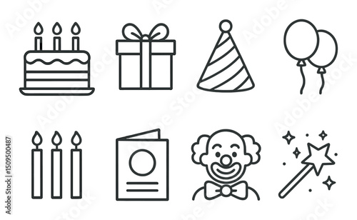 Birthday and celebration silhouette icons set – festive, party and joyful symbols