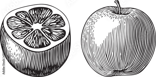 halved citrus fruit and a whole are displayed side-by-side.