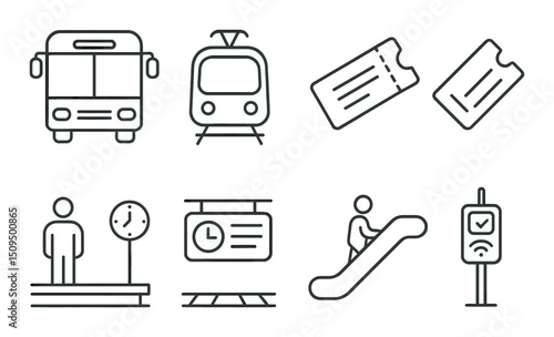 Public transport silhouette icons set – commute, transit and travel symbols