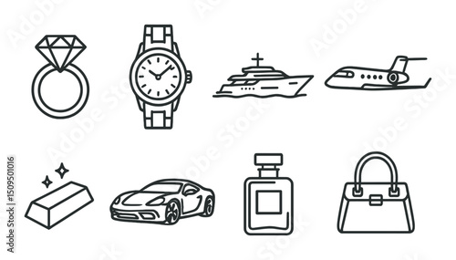 Luxury and lifestyle outline icons set – elegant, premium and exclusive symbols