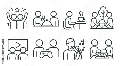 Social interaction linear icons set – outline, communication and connection symbols