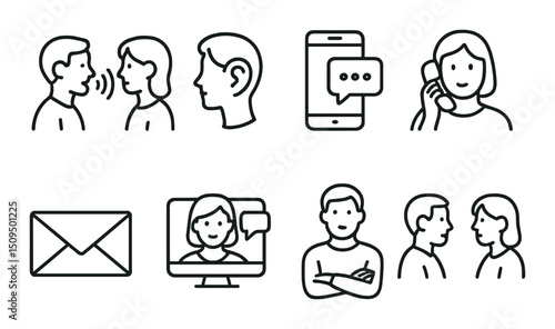 Communication linear icons set – outline, messaging and conversation symbols collection