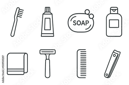 Hygiene linear icons set – outline, cleanliness and personal care pictograms