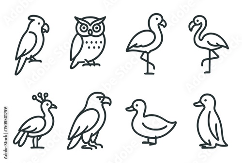 Wildlife and bird outline icons set – silhouette, avian and animal symbols