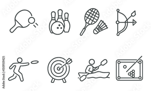 Sports linear icons set – outline, athletics, and recreational symbols