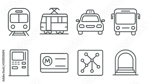 Urban transport linear icons set – outline, public transit and city travel symbols