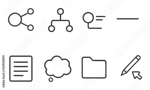 Mind map linear icons set – outline, brainstorming and connection symbols