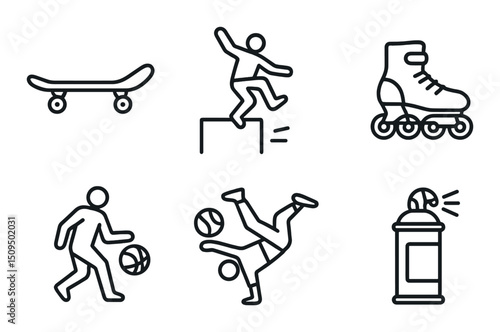 Urban sports silhouette icons set – parkour, skateboarding and rollerblading graphics