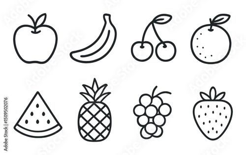 Fruit linear icons set – outline, fresh produce and healthy eating symbols