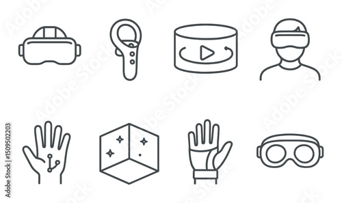 Virtual reality outline icons set – futuristic, immersive and tech symbols