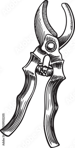 pair of shears rests against a white background.