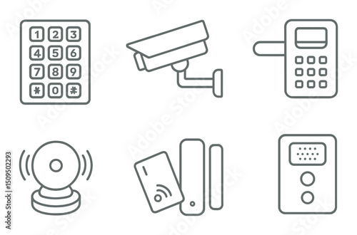 Security and access control outline icons set – safety, surveillance essentials