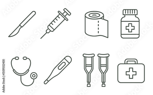 Medical tools line icons set – outline, healthcare and equipment symbols
