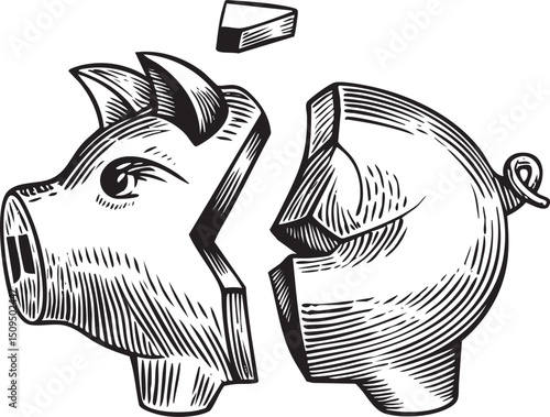 stylized pig is being disassembled into geometric fragments.