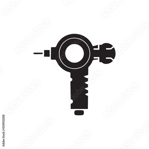 stylized black hairdryer with a circular nozzle.