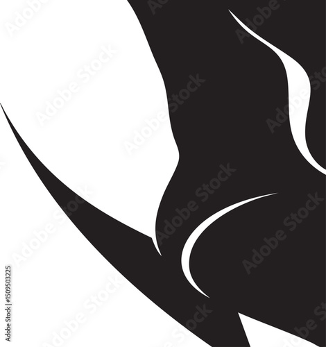 Abstract black and white curves create a dynamic flowing silhouette.