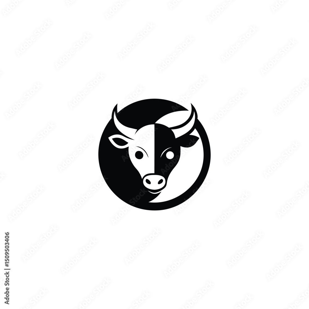 Yin Yang Bull Logo. Simple and Memorable Bull with Yin Yang Symbol Yin Yang Bull Logo. Simple and Memorable Bull with Yin Yang Symbol