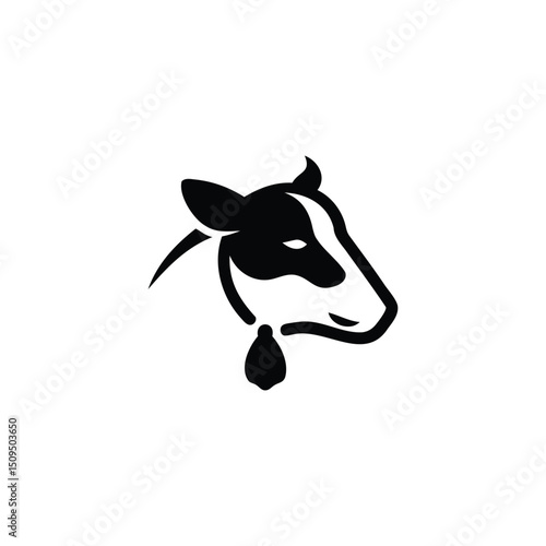 Bell Black Cow Logo. Stylized Black Cow Head with Bell Design