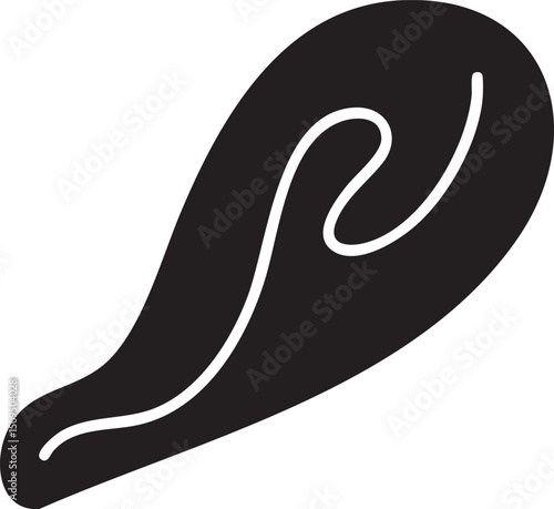 graceful curving white shape rests on a black background.