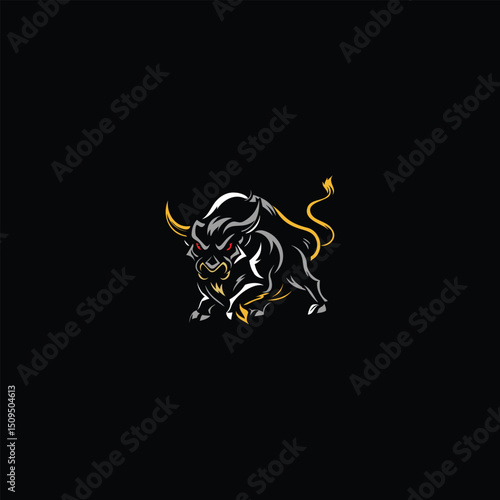 Raging Bull Wild Animal Logo.  Powerful and Fierce Bull Symbolizing Strength and Destruction