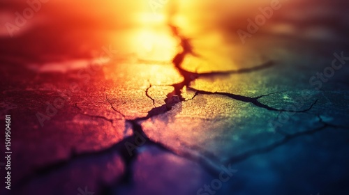 inclusive workplace culture symbolic cracked wall filled with colored light from behind, breaking barriers theme with negative space on left