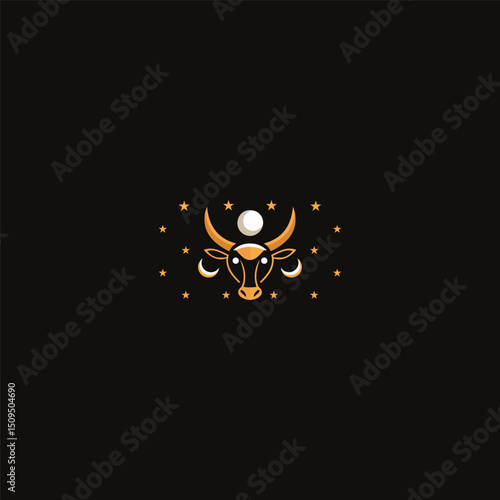 Astral Bull Logo.  Mystical Bull Design Combined with Stars, Moon, and Sun