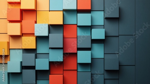 neurodiversity at work modular design using colorful square blocks in ascending layers, side gradient background with space for text