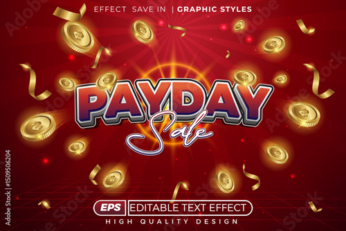 Editable 3d text effect payday sale. coins scattered and glittering