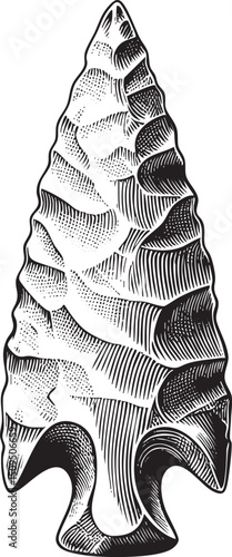 detailed black and white of a sharp arrowhead.