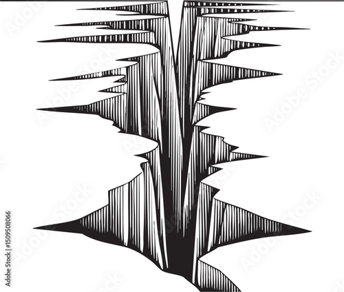 stark stylized of a deep fissure in the earth.