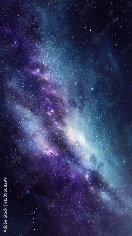 Fototapeta premium Cosmic Nebula with Purple and Blue Hues in Dark Night Sky