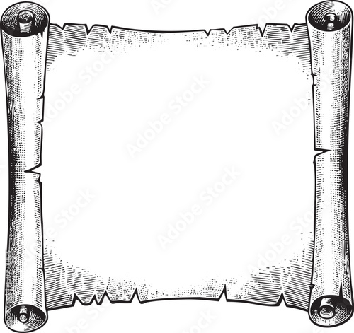weathered parchment scroll rests within a simple square frame.