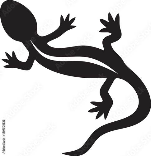black silhouette of a lizard clings to a smooth curved surface.